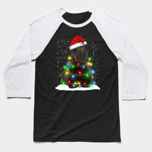 Scottish Terrier Christmas Santa Hat Xmas Tree Color Lights Baseball T-Shirt